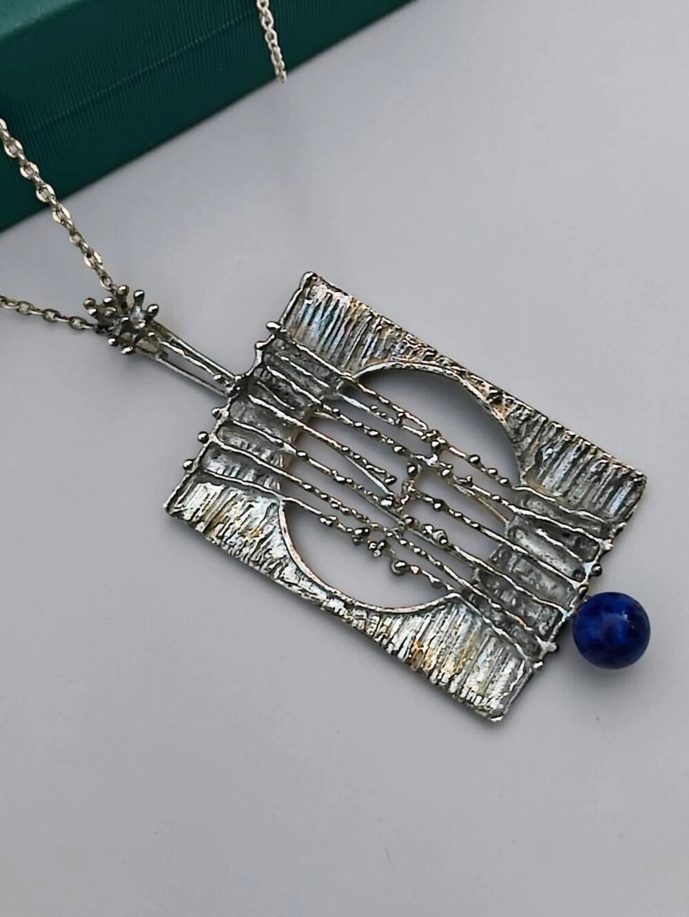 Vintage Brutalist Denmark Artisan Made Art Glass Pendant Necklace